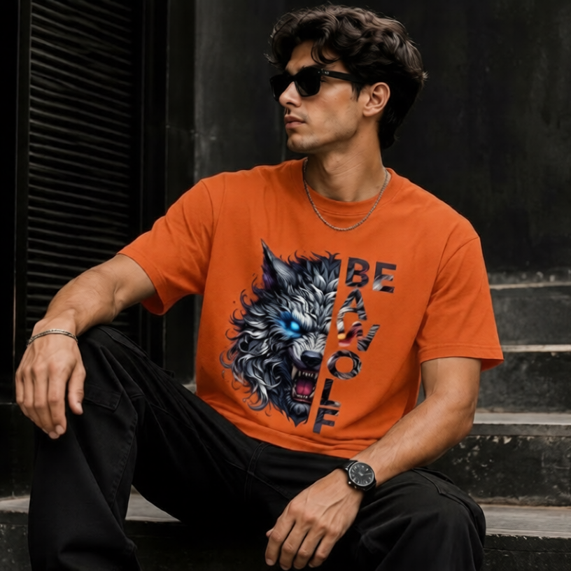 Alpha Wolf Printed Cotton T-Shirt