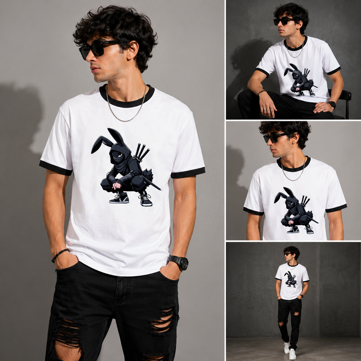 Shadow Ninja Bunny Ringer T-Shirt