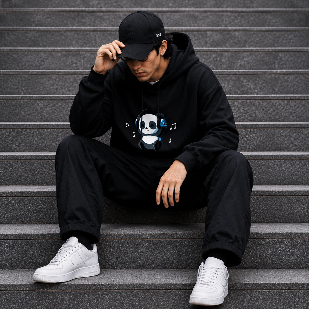 Cute Panda Music Oversized Hoodie