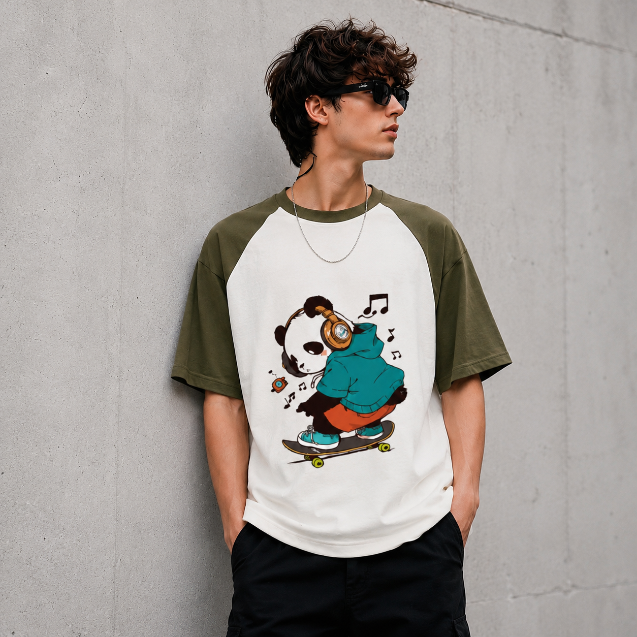 Oversized Panda Skateboarding Graphic T-Shirt