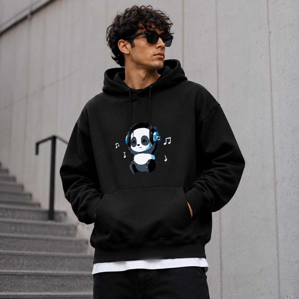Cute Panda Music Oversized Hoodie