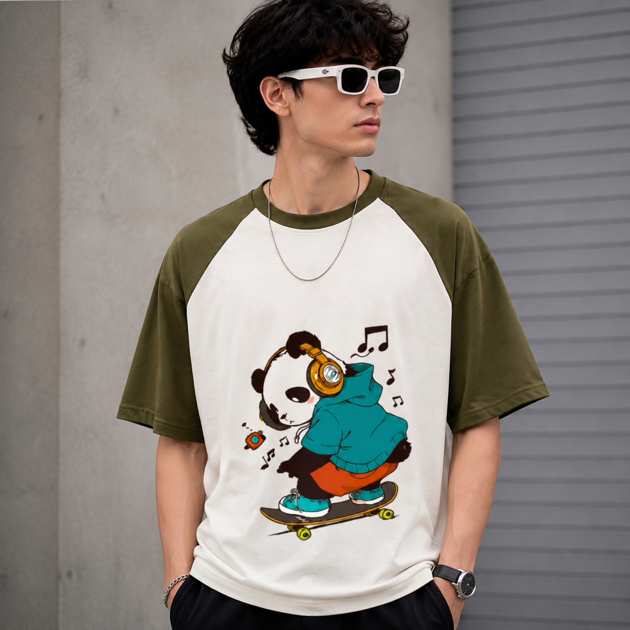 Oversized Panda Skateboarding Graphic T-Shirt