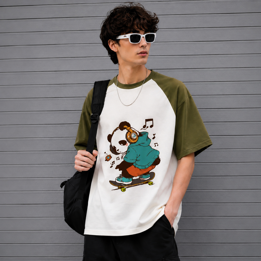 Oversized Panda Skateboarding Graphic T-Shirt