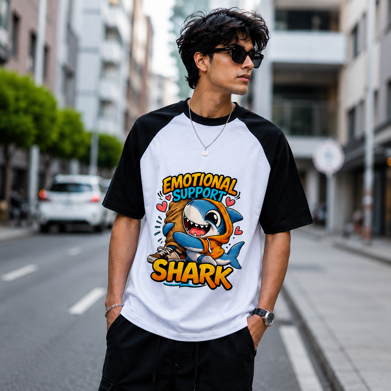 Emotional Support Shark  Oversized Raglan T-Shirt