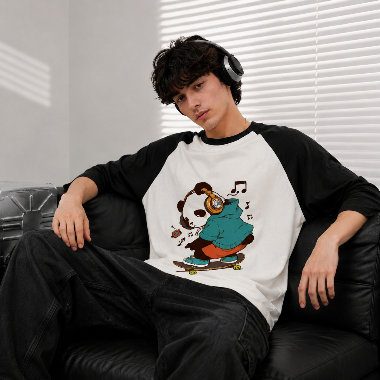 Oversized Panda Skateboarding Graphic T-Shirt