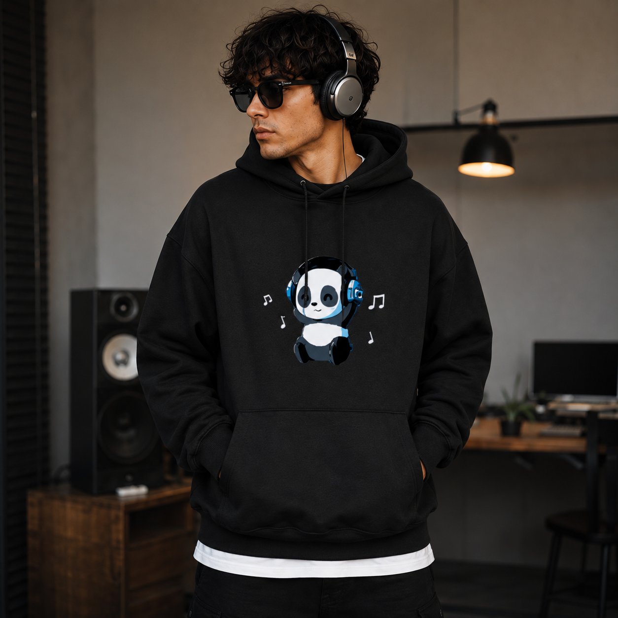 Cute Panda Music Oversized Hoodie