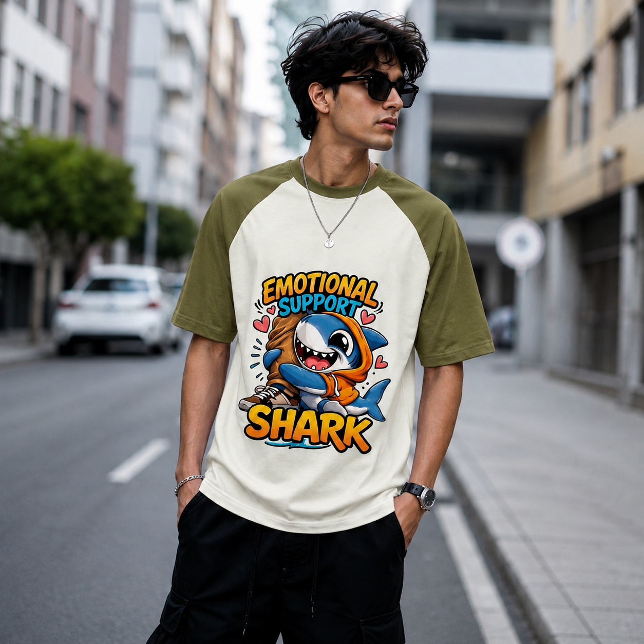 Emotional Support Shark  Oversized Raglan T-Shirt
