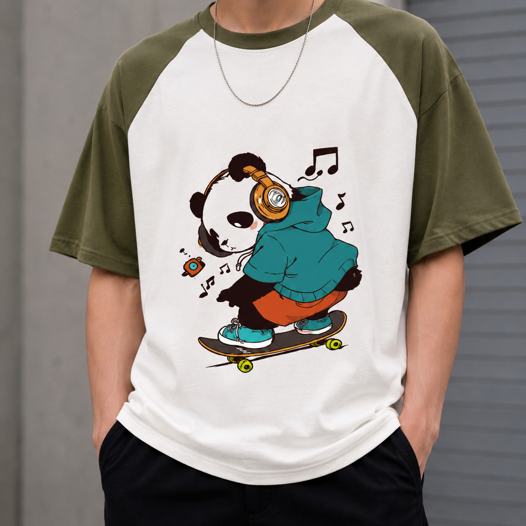 Oversized Panda Skateboarding Graphic T-Shirt