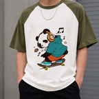 Oversized Panda Skateboarding Graphic T-Shirt