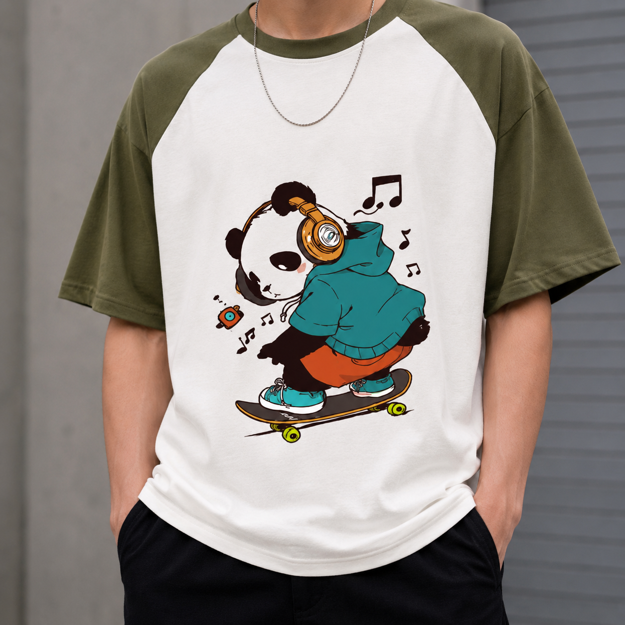 Oversized Panda Skateboarding Graphic T-Shirt