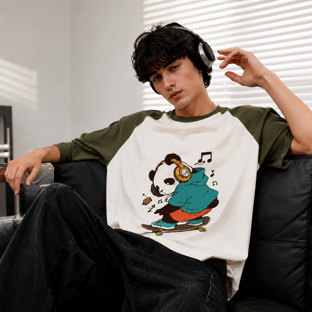 Oversized Panda Skateboarding Graphic T-Shirt