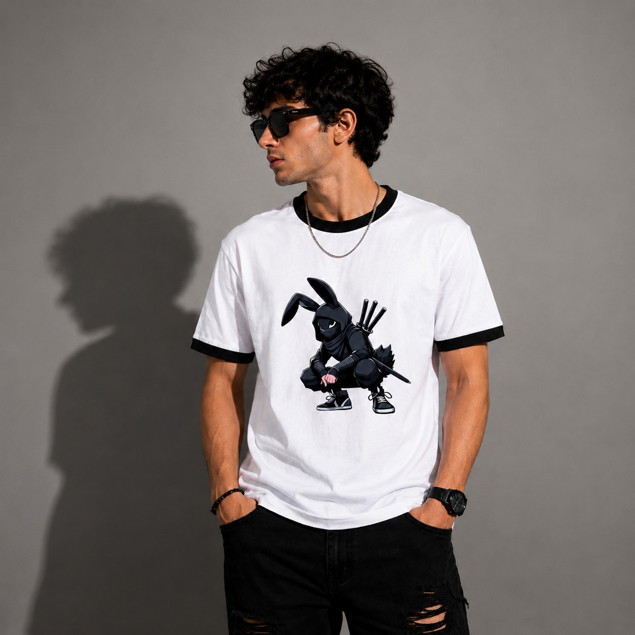 Shadow Ninja Bunny Ringer T-Shirt